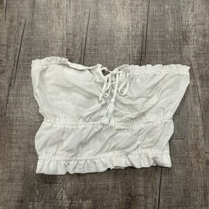 Blue Blush‎ Strapless Crop Top Tassel Tie Front White Women's M Boho Beach